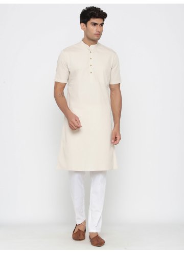 Off White color Cotton  Kurta Pyjama with Plain Work