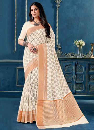 Off White color Cotton  Trendy Saree with Printed