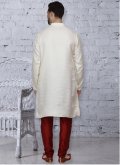 Off White color Embroidered Bhagalpuri Silk Kurta Pyjama - 1