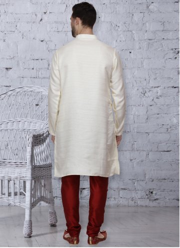 Off White color Embroidered Bhagalpuri Silk Kurta Pyjama