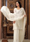 Off White color Embroidered Faux Georgette Palazzo Suit - 2