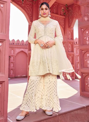 Off White color Embroidered Georgette Trendy Salwa