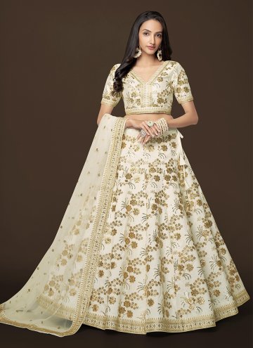Off White color Embroidered Silk A Line Lehenga Ch