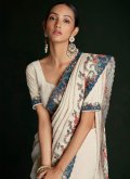 Off White color Georgette Contemporary Saree with Lucknowi Work - 3