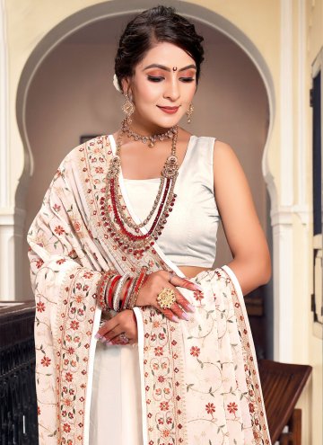 Off White color Georgette Designer Saree with Embroidered