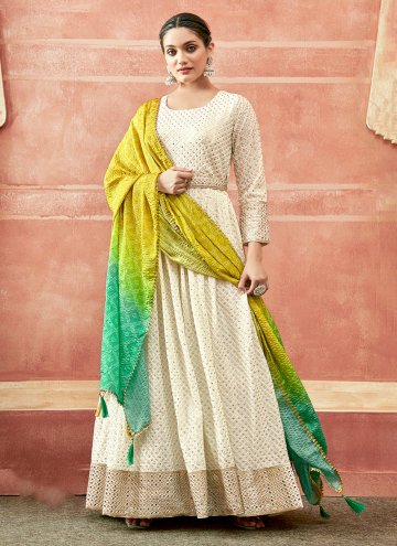 Off White color Georgette Floor Length Gown with R