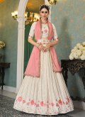Off White color Georgette Lehenga Choli with Embroidered - 3