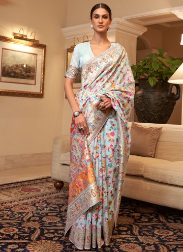 Off White color Handloom Silk Trendy Saree with Wo