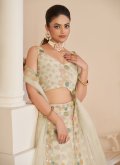Off White color Net A Line Lehenga Choli with Embroidered - 1