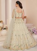 Off White color Net A Line Lehenga Choli with Embroidered - 2