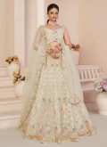 Off White color Net A Line Lehenga Choli with Embroidered - 3
