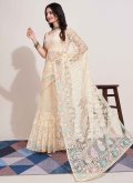 Off White color Net Designer Saree with Embroidered - 1