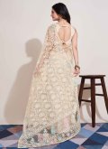 Off White color Net Designer Saree with Embroidered - 2