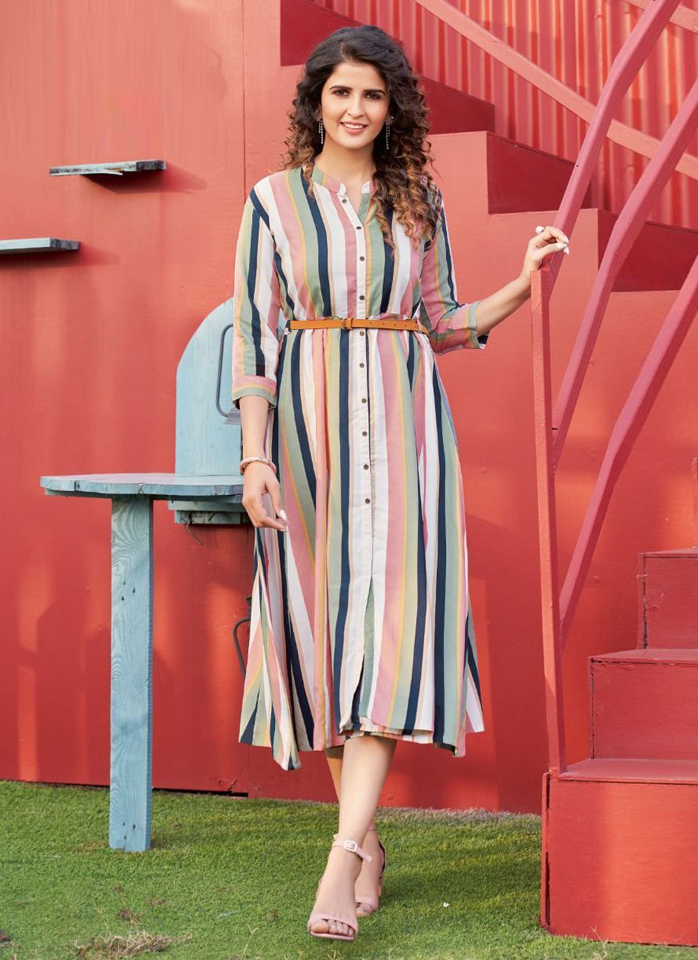 Off White color Poly Rayon Party Wear Kurti with Print