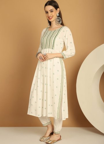 Off White color Rayon Trendy Salwar Suit with Embr
