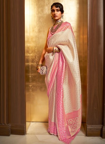 Off White color Woven Handloom Silk Classic Designer Saree