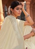 Off White Contemporary Saree in Satin Silk with Woven - 1