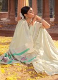 Off White Contemporary Saree in Satin Silk with Woven - 2