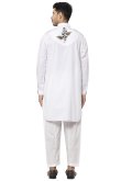 Off White Cotton  Embroidered Kurta Pyjama for Ceremonial - 1