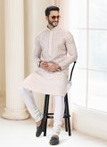 Off White Cotton  Fancy work Kurta Pyjama for Engagement - 1