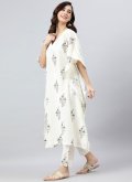 Off White Cotton  Floral Print Salwar Suit for Casual - 2