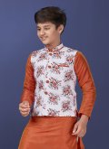 Off White Cotton  Printed Nehru Jackets for Engagement - 1