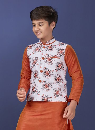 Off White Cotton  Printed Nehru Jackets for Engagement
