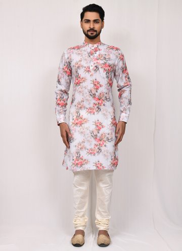 Off White Cotton Silk Printed Kurta Pyjama