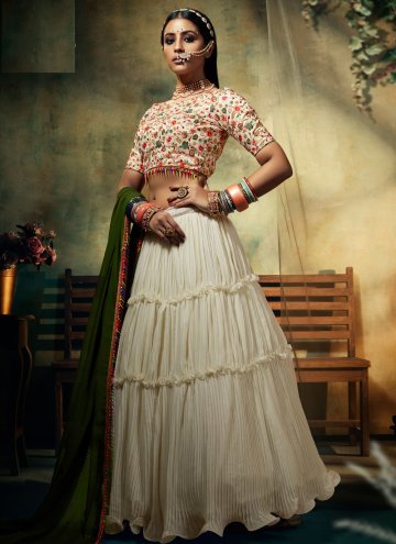 Off White Designer A Line Lehenga Choli in Faux Georgette with Plain Work