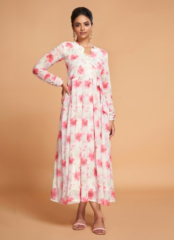 Off White Designer Kurti in Faux Georgette with Printed