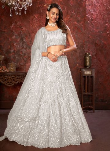 Off White Designer Lehenga Choli in Net with Embroidered