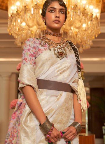 Off White Designer Saree in Art Silk with Woven