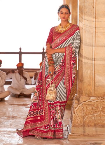 Off White Designer Traditional Saree in Patola Silk with Woven