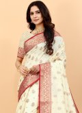 Off White Designer Traditional Saree in Silk with Woven - 2