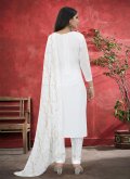 Off White Faux Georgette Embroidered Trendy Suit for Casual - 1