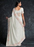 Off White Georgette Embroidered Contemporary Saree - 3