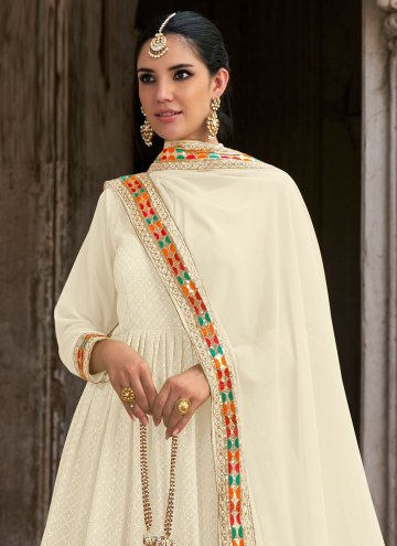 Off White Georgette Embroidered Salwar Suit for Reception