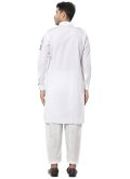 Off White Kurta Pyjama in Cotton  with Embroidered - 1