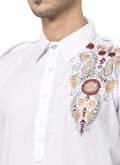 Off White Kurta Pyjama in Cotton  with Embroidered - 2