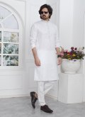 Off White Kurta Pyjama in Cotton  with Fancy work - 1