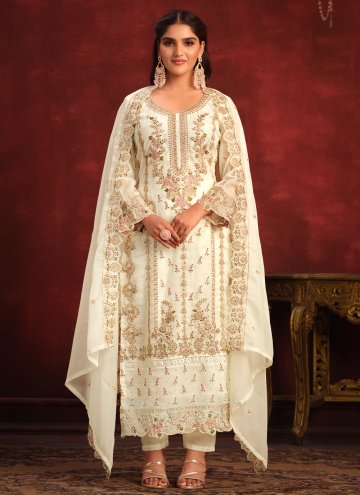 Off White Organza Embroidered Pakistani Suit for Ceremonial