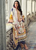 Off White Pakistani Suit in Cotton  with Digital Print - 1
