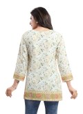 Off White Party Wear Kurti in Faux Crepe with Print - 1