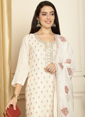 Off White Pure Silk Embroidered Trendy Suit for Festival