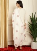 Off White Pure Silk Embroidered Trendy Suit for Festival - 2