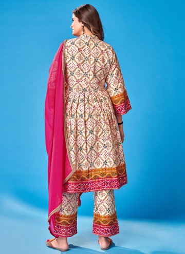 Off White Rayon Printed Salwar Suit for Ceremonial