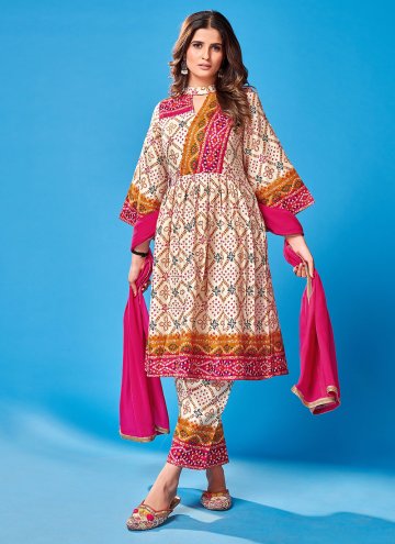 Off White Rayon Printed Salwar Suit for Ceremonial