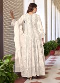 Off White Salwar Suit in Faux Georgette with Embroidered - 1