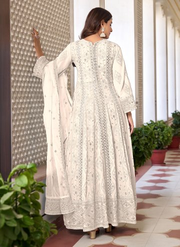 Off White Salwar Suit in Faux Georgette with Embroidered