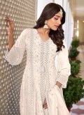 Off White Salwar Suit in Faux Georgette with Embroidered - 3